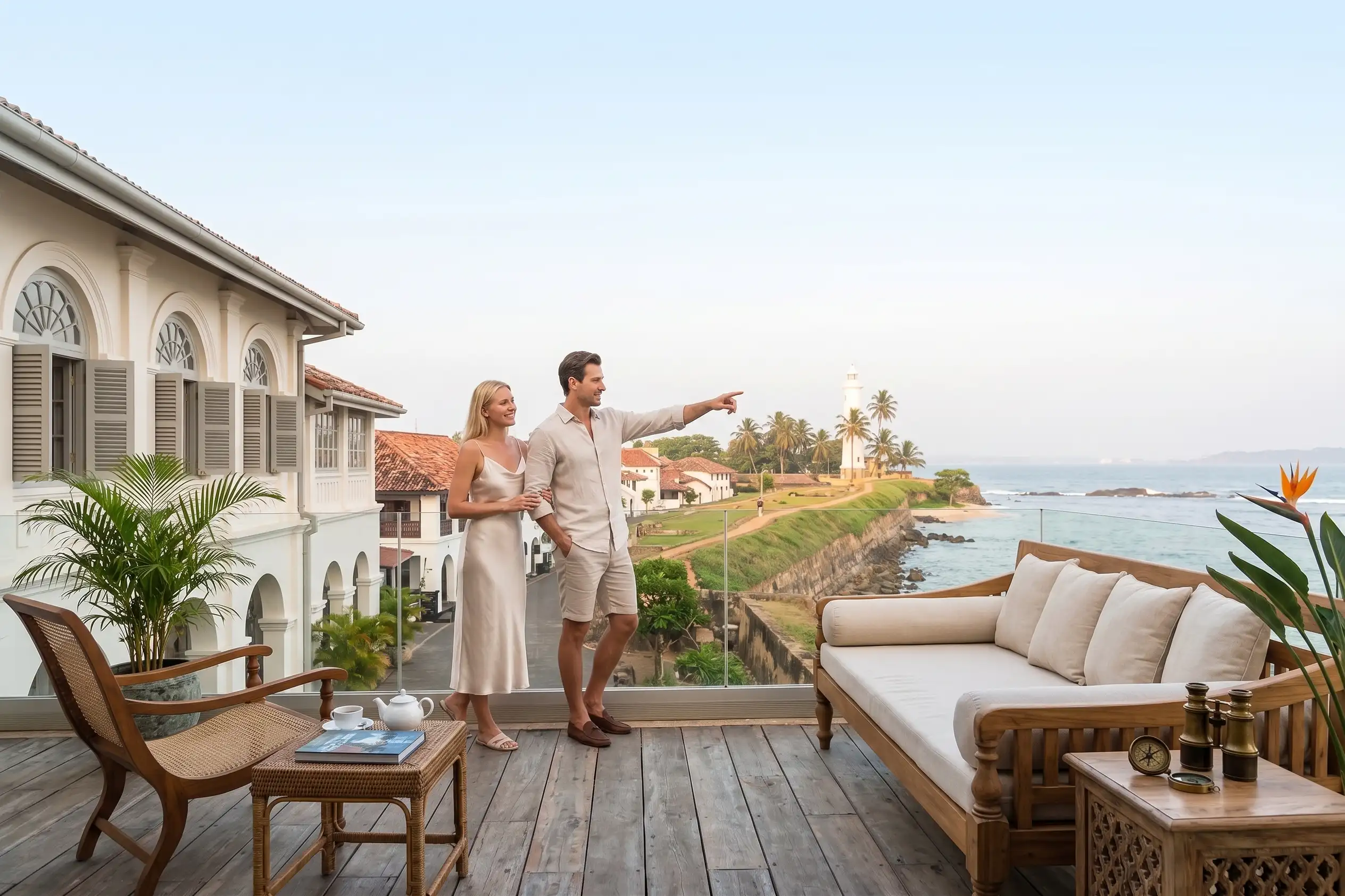 SkyNest Galle — colonial harbour ramparts and southern coastline