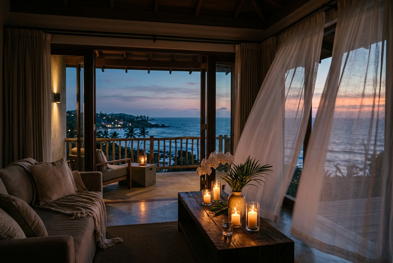 Sky Nest private ocean suite at dusk